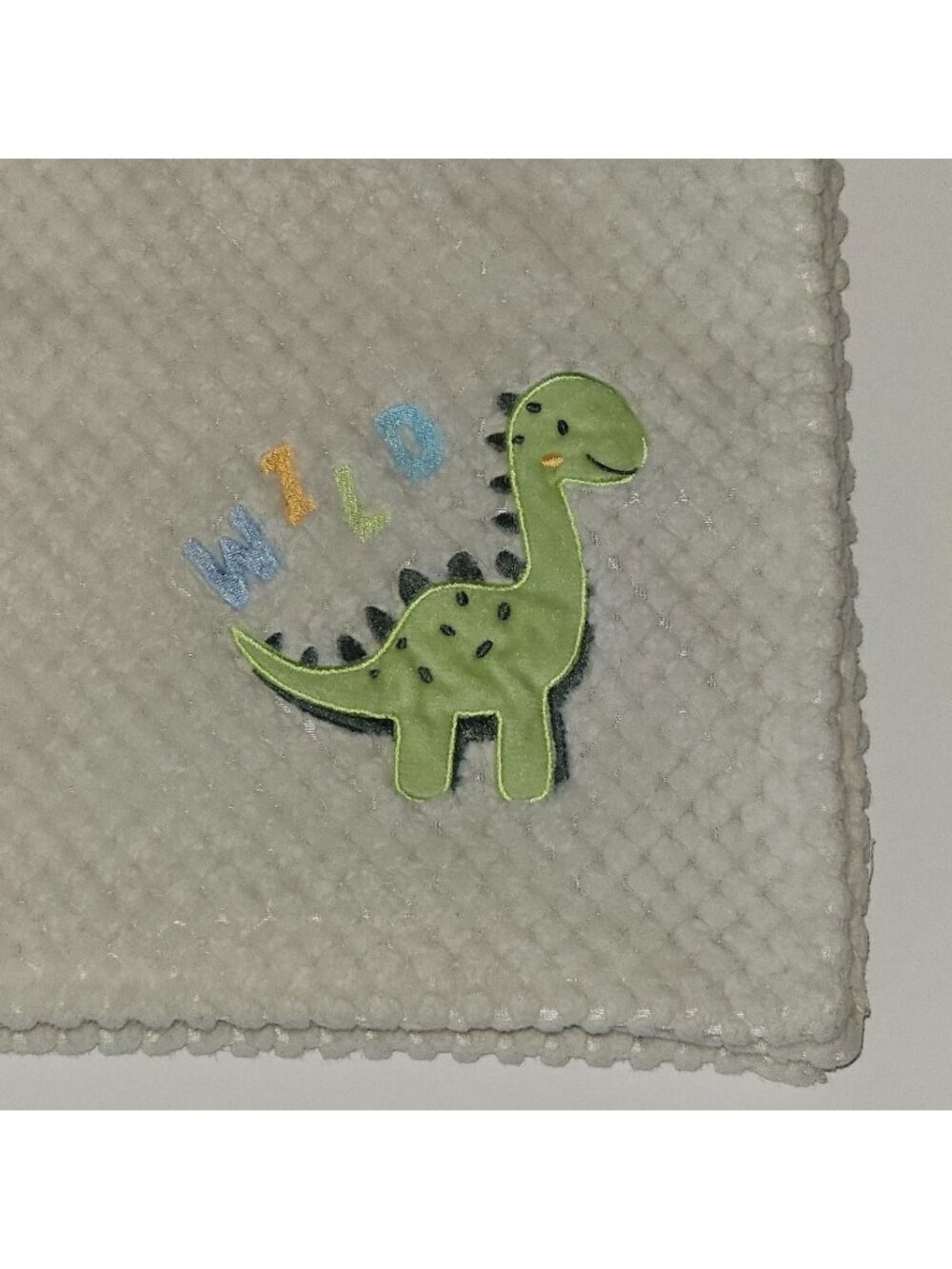 Kit + Pearl Wild Dinosaur Baby Blanket RN 72409 Ivory Fleece Waffle Weave 28x40
